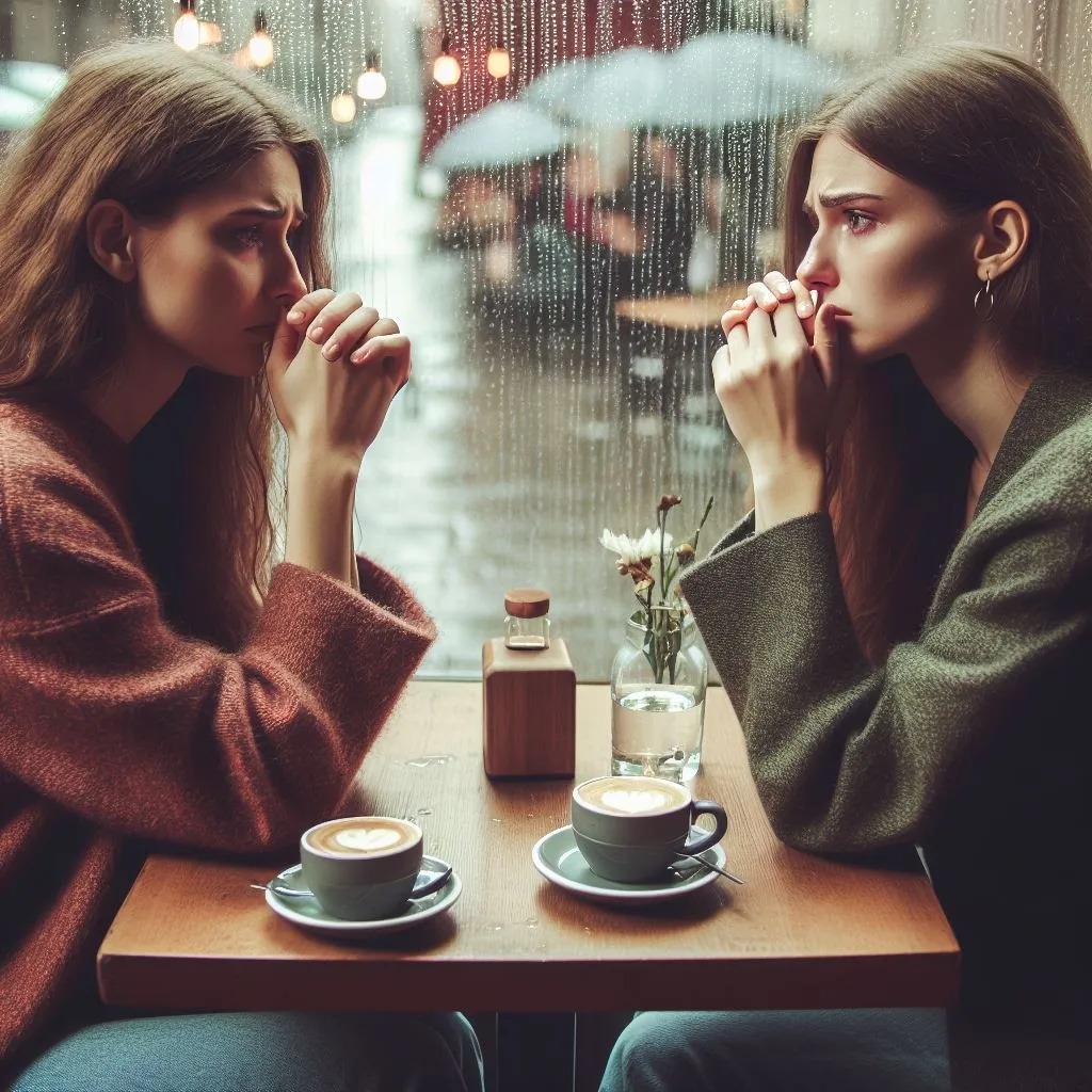 Dos mujeres conversando en una cafetería