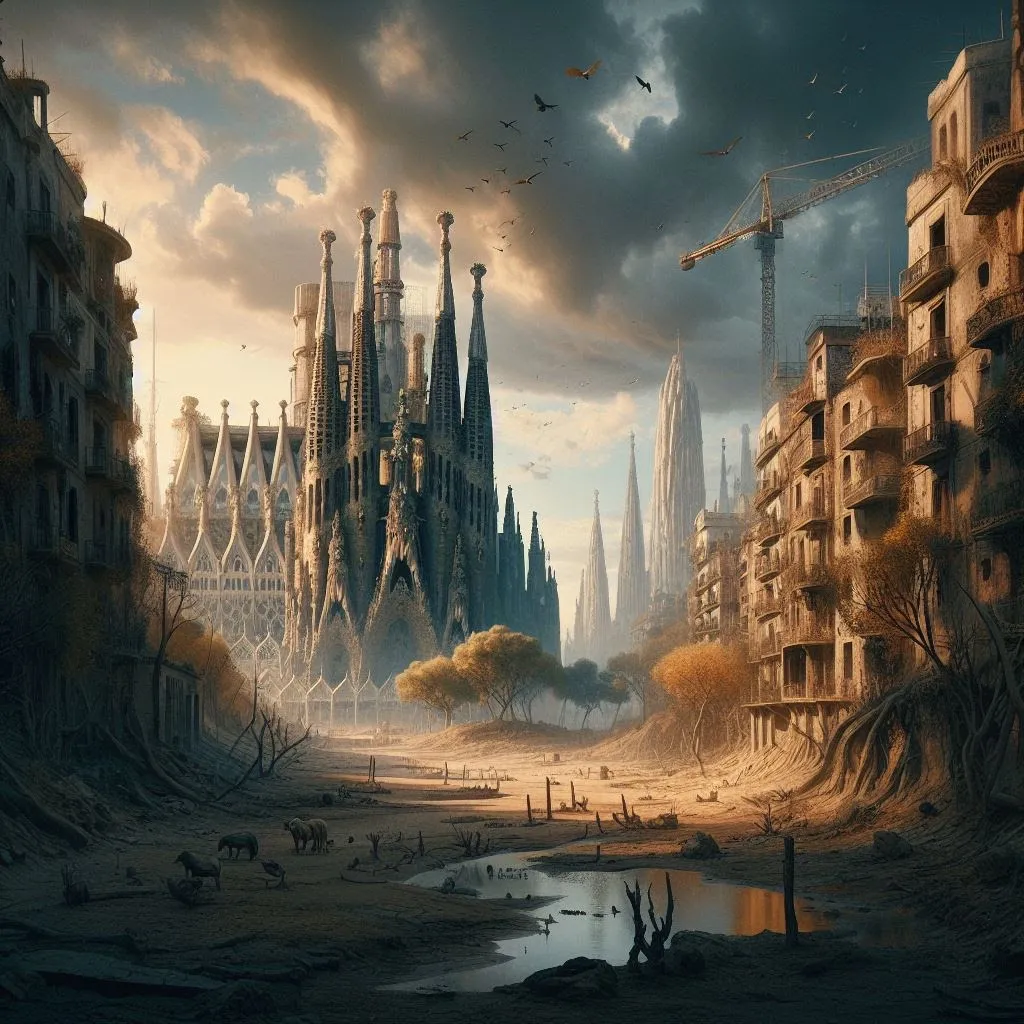 La Sagrada Familia en un paisaje urbano convertido en desierto
