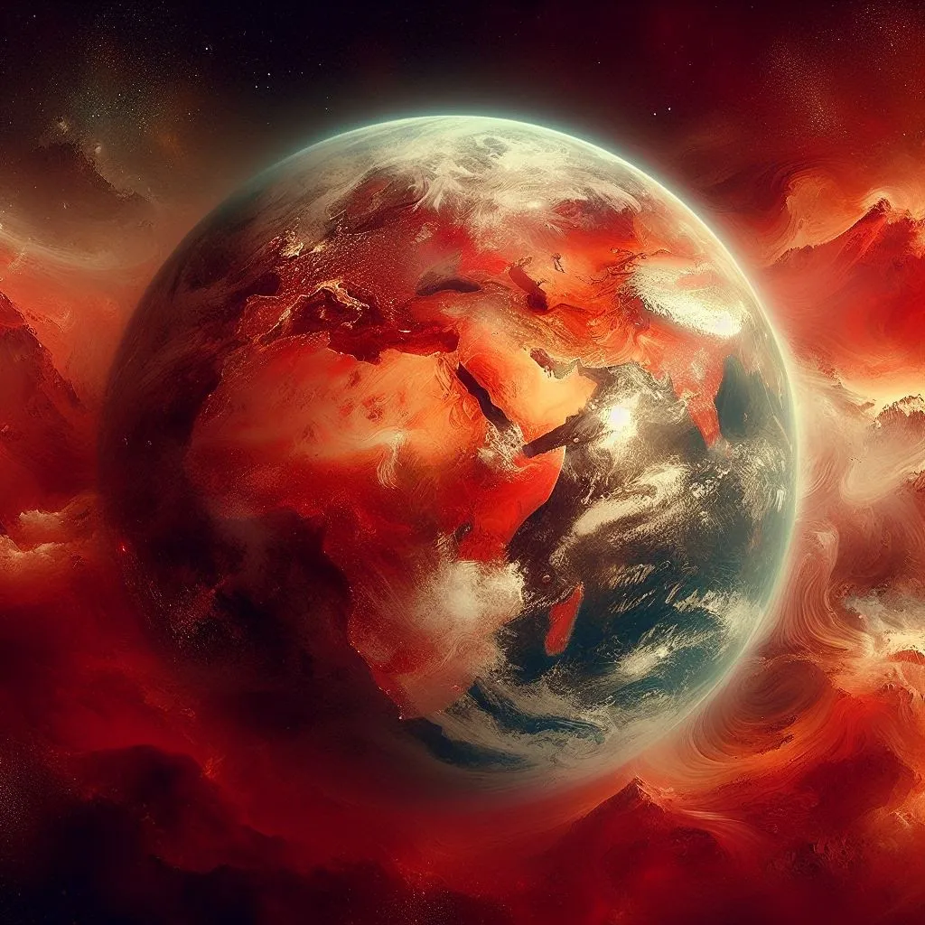 Planeta Tierra agrietado y rodeado de fuego