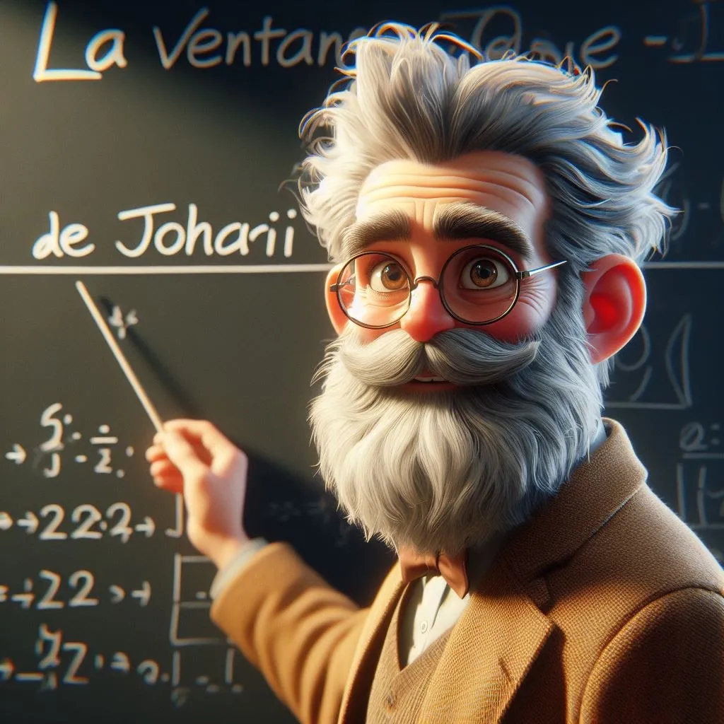 Profesor explicando la Ventana de Johari en una pizarra