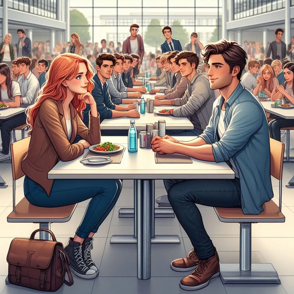 Pareja mirándose frente a frente en una cafetería