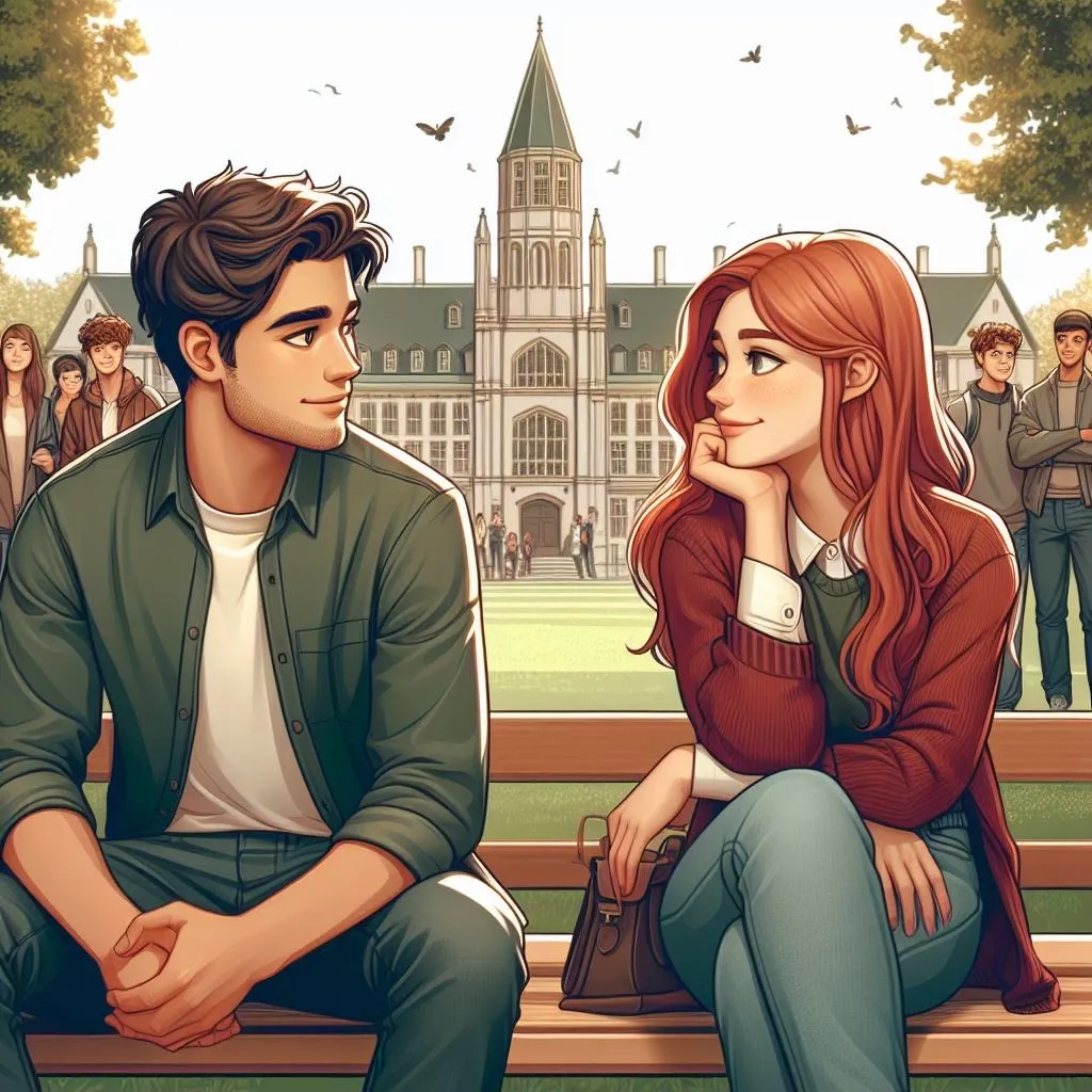Pareja conversando en un banco de una plaza