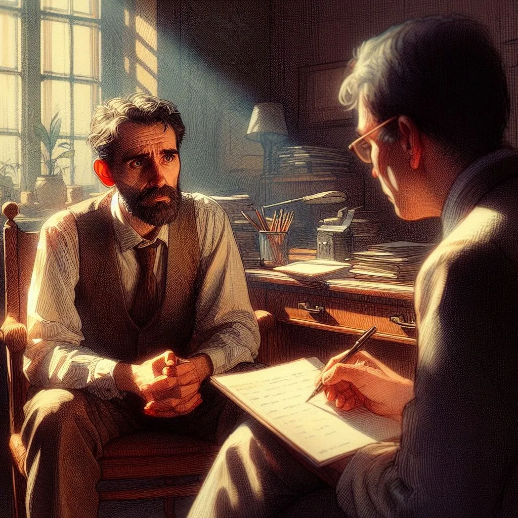 Dos hombres conversando en una oficina