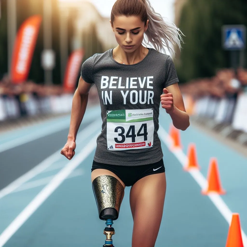 Atleta con prótesis en una pierna corriendo una carrera