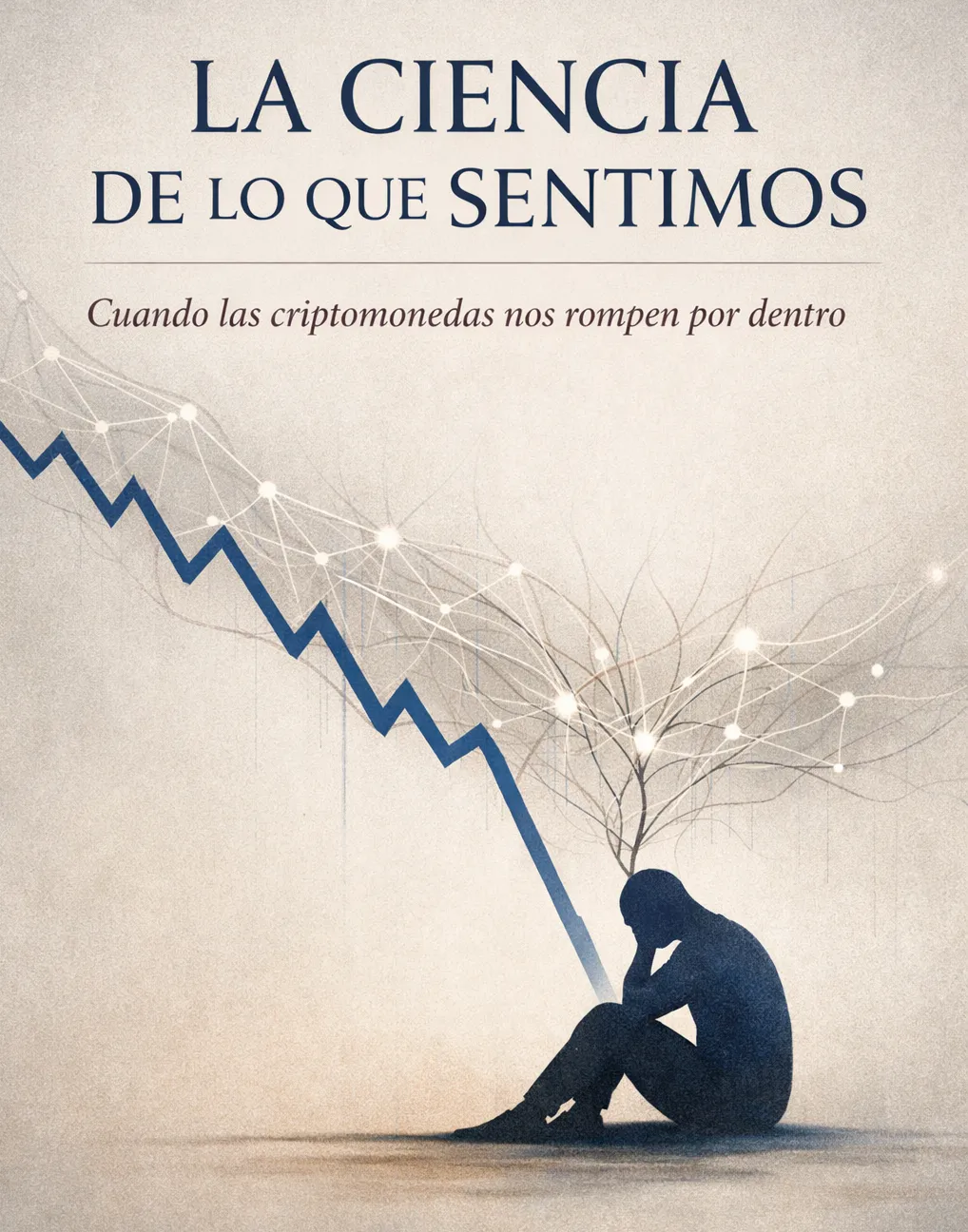 Figura sentada bajo una gráfica descendente en la portada de La ciencia de lo que sentimos
