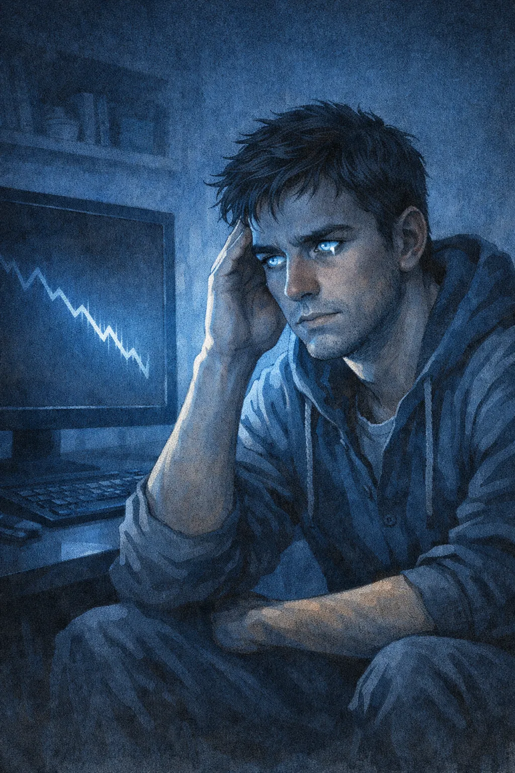 Joven sentado y cabizbajo