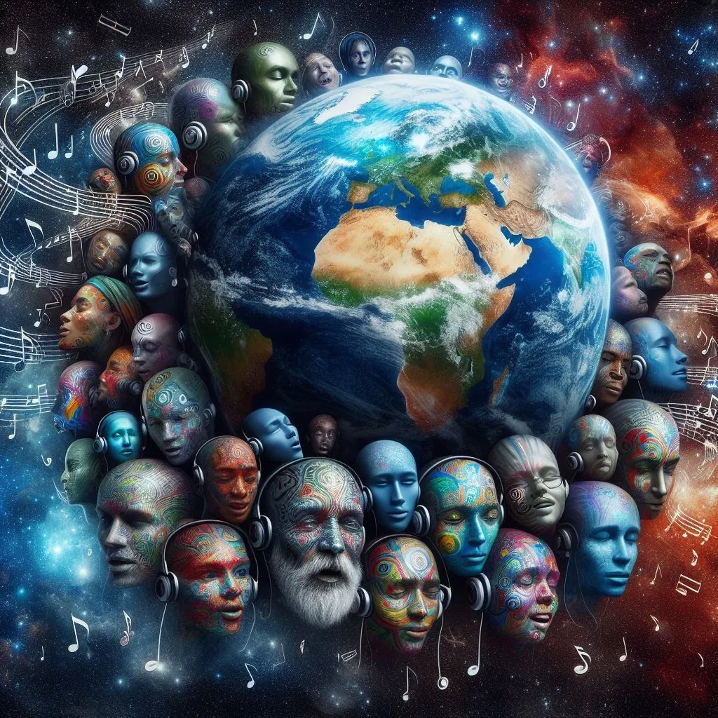 Planeta Tierra rodeado de rostros de personas diversas